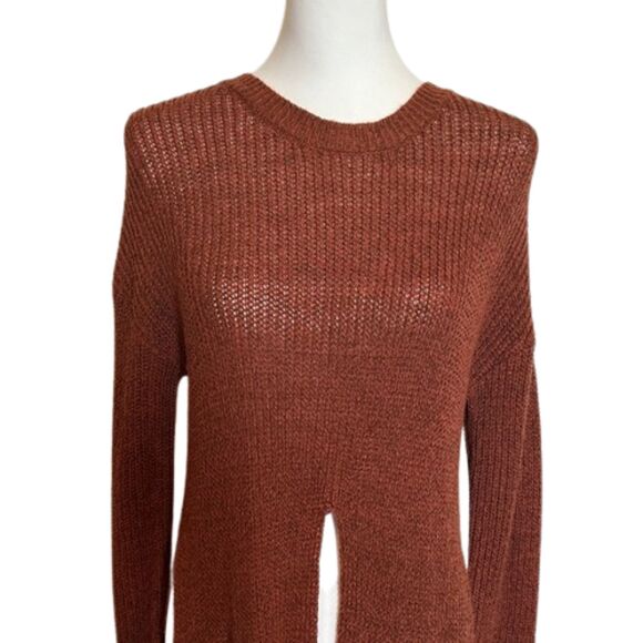 Almost Famous Crew Neck Knit Tunic Sweater Distressed Festival Size Large Boho - Picture 2 of 7